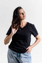 Women's V-Neck Design Short Sleeve Tee Shirt