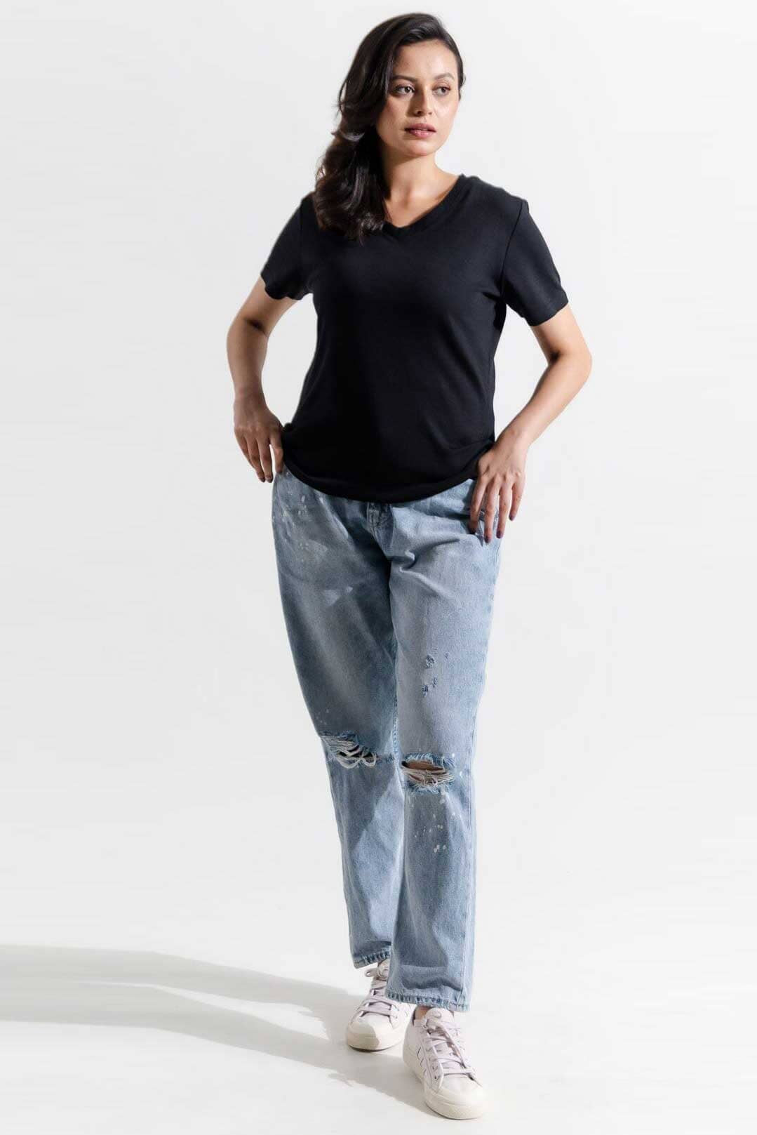 Women's V-Neck Design Short Sleeve Tee Shirt