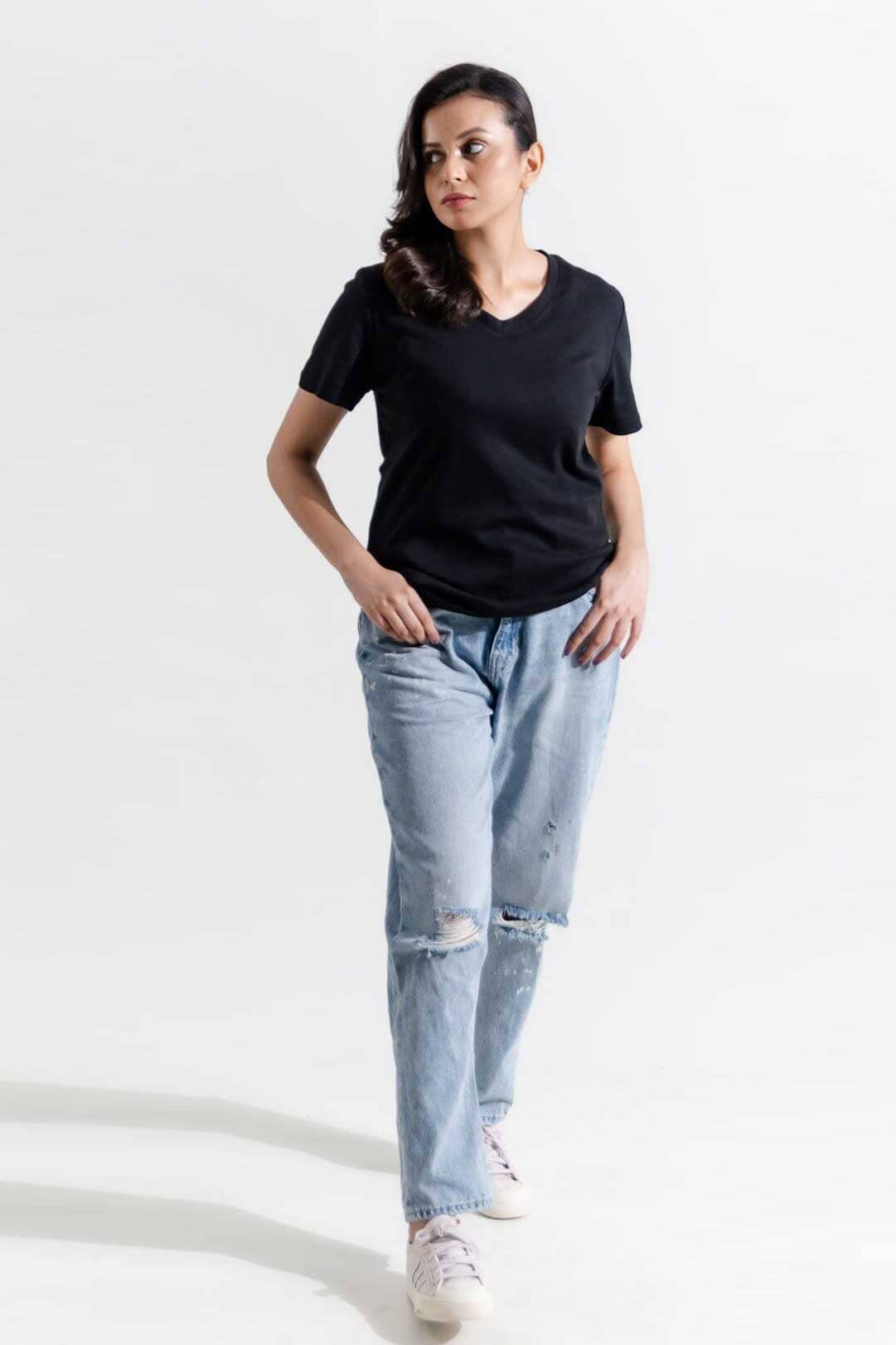 Women's V-Neck Design Short Sleeve Tee Shirt