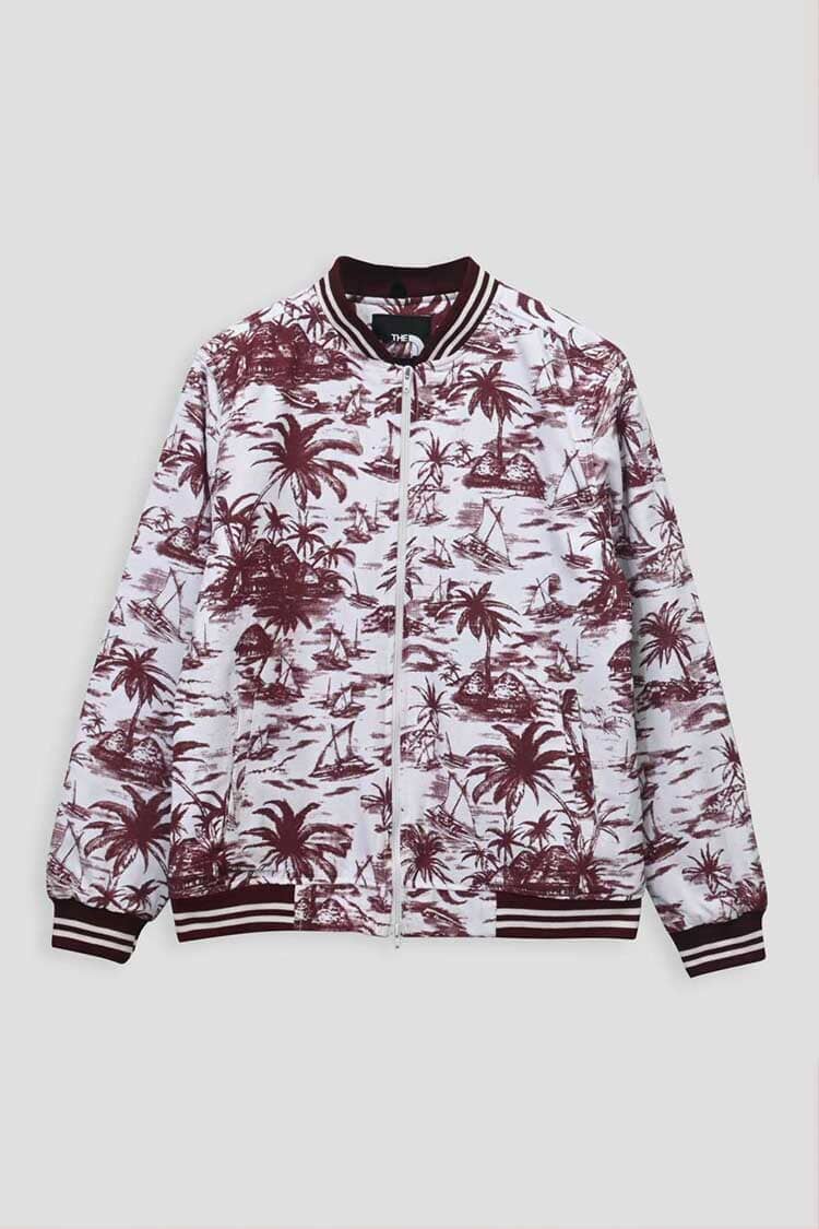 Men's Cut Label Palm Tree Printed Bomber Jacket