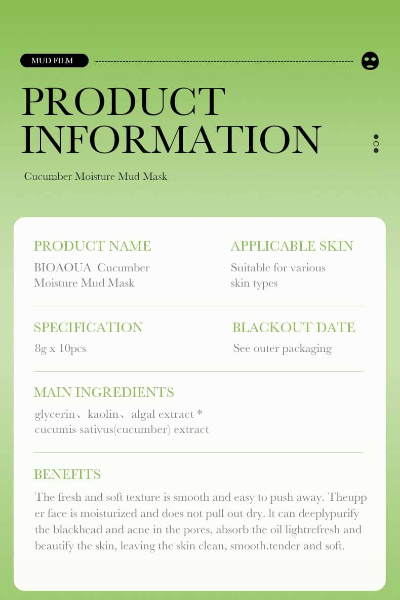 Bioaqua Cucumber Moisturizing Facial Mud Mask - 10 pcs