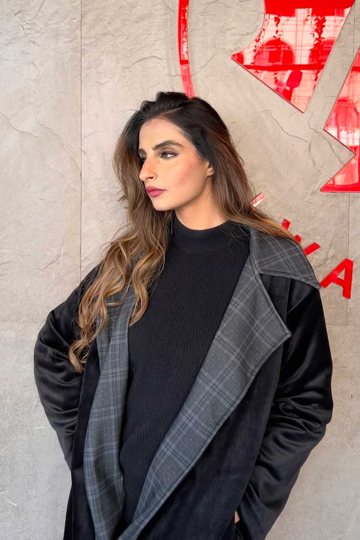 East West Women's Plaid Lined Wrap Coat