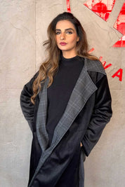 East West Women's Plaid Lined Wrap Coat