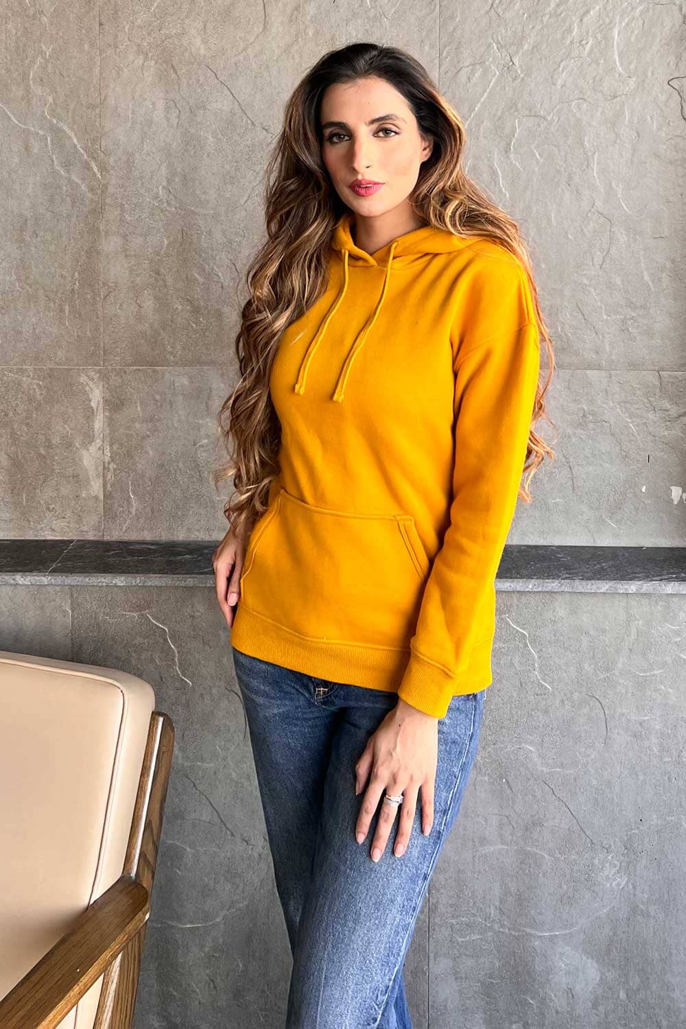 Women's Mustard Fleece Pullover Hoodie