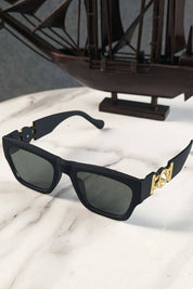 Unisex Gold Medallion Square Sunglasses