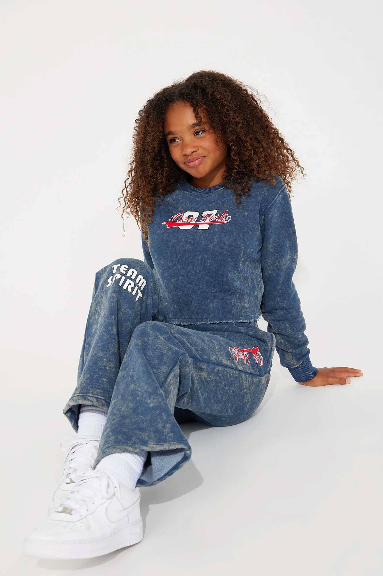 NK Girl's Acid Wash Crop Top Sweatshirt