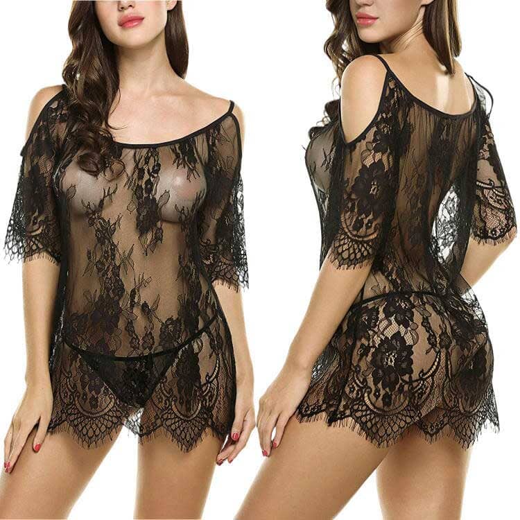 Women's Temptation Suspenders Mesh Lace Nightgown Women's Lingerie Sunshine China Black S 