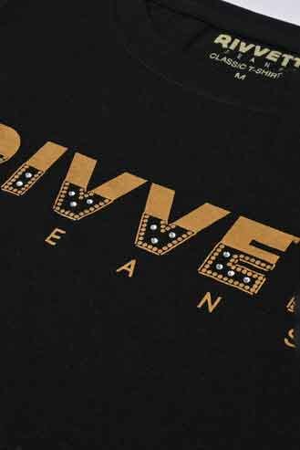 Rivvet Women's Embellish Style Logo Printed Short Sleeve Tee Shirt