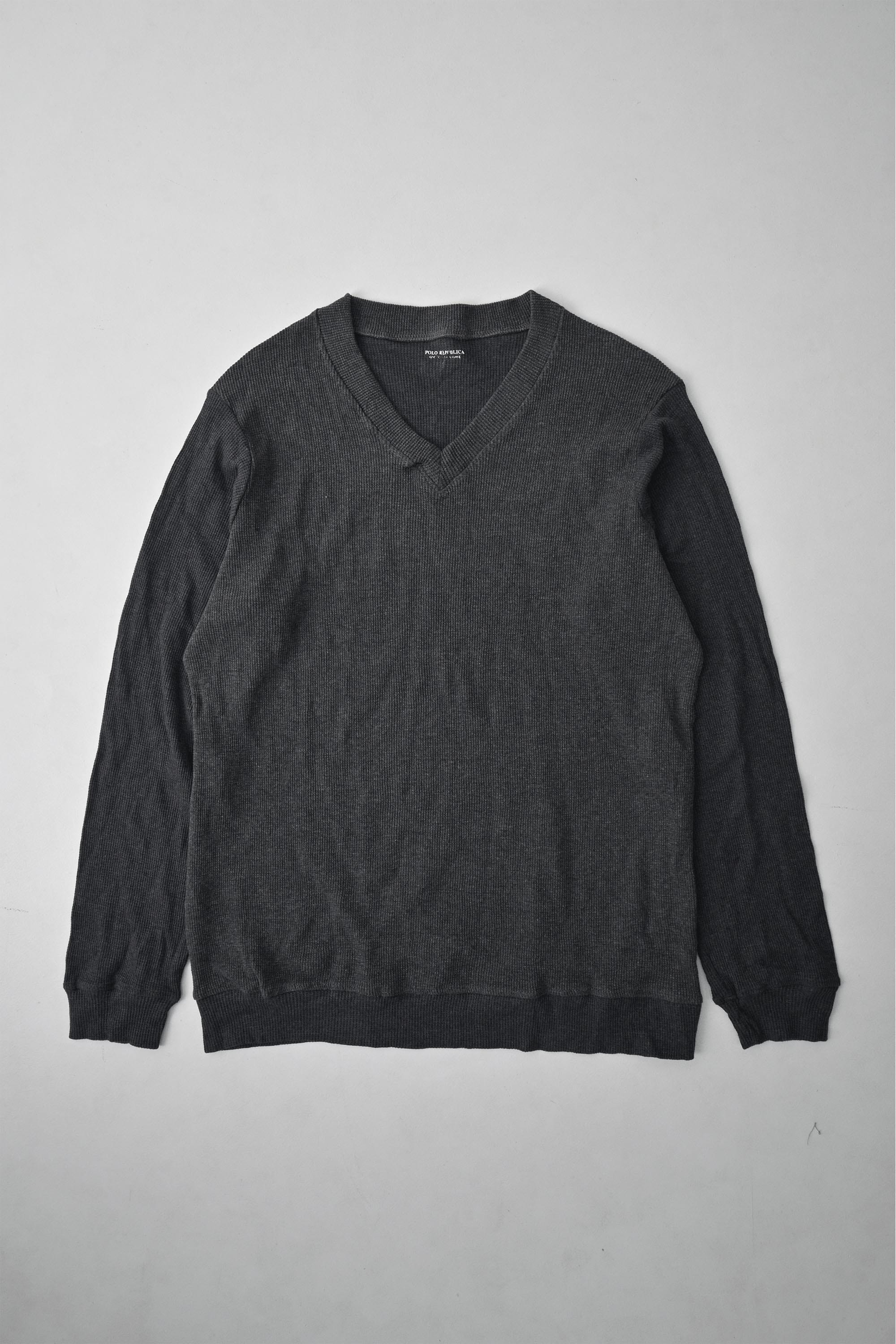 Polo Republia Men's Long Sleeves V Neck Terry Sweat Shirt Men's Sweat Shirt ST Charcoal M 