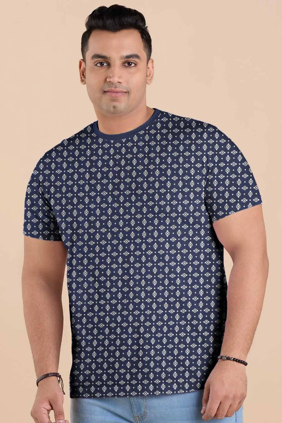 Big Sizes Men's Printed Crew Neck Tee Shirt
