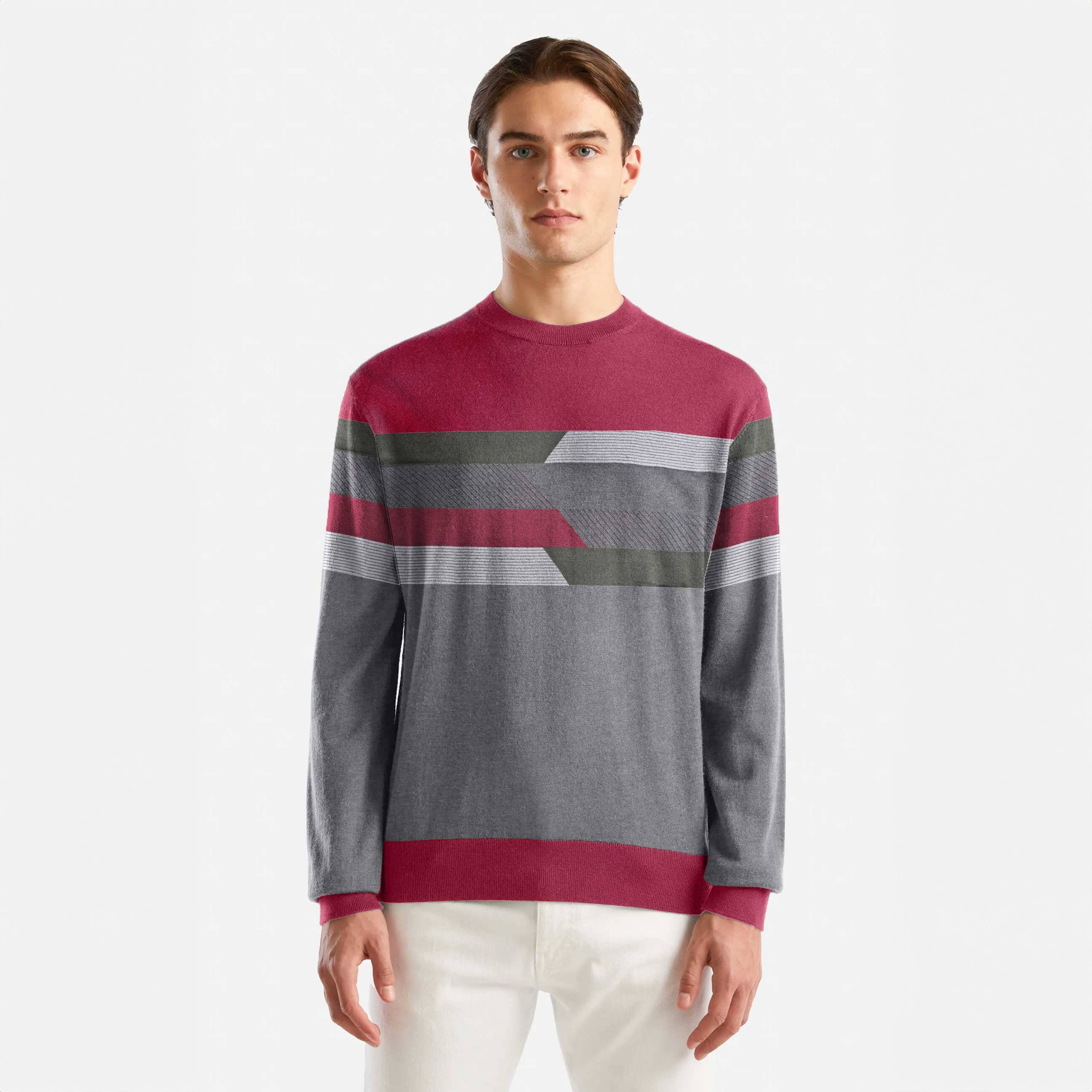 Fashion Men's Contrast Panels Design Sweater Men's Sweat Shirt First Choice Maroon & Charcoal L 