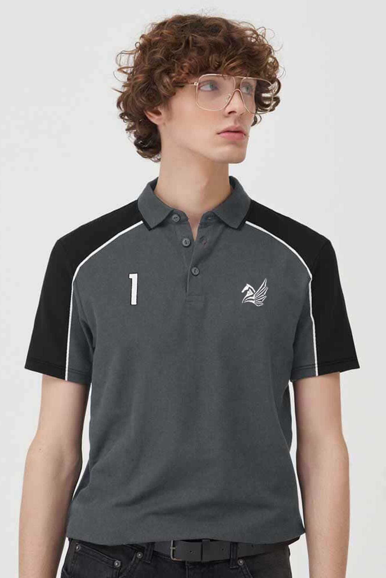 Polo Republica Men's Pegasus & 1 Embroidered Contrast Panels Polo Shirt