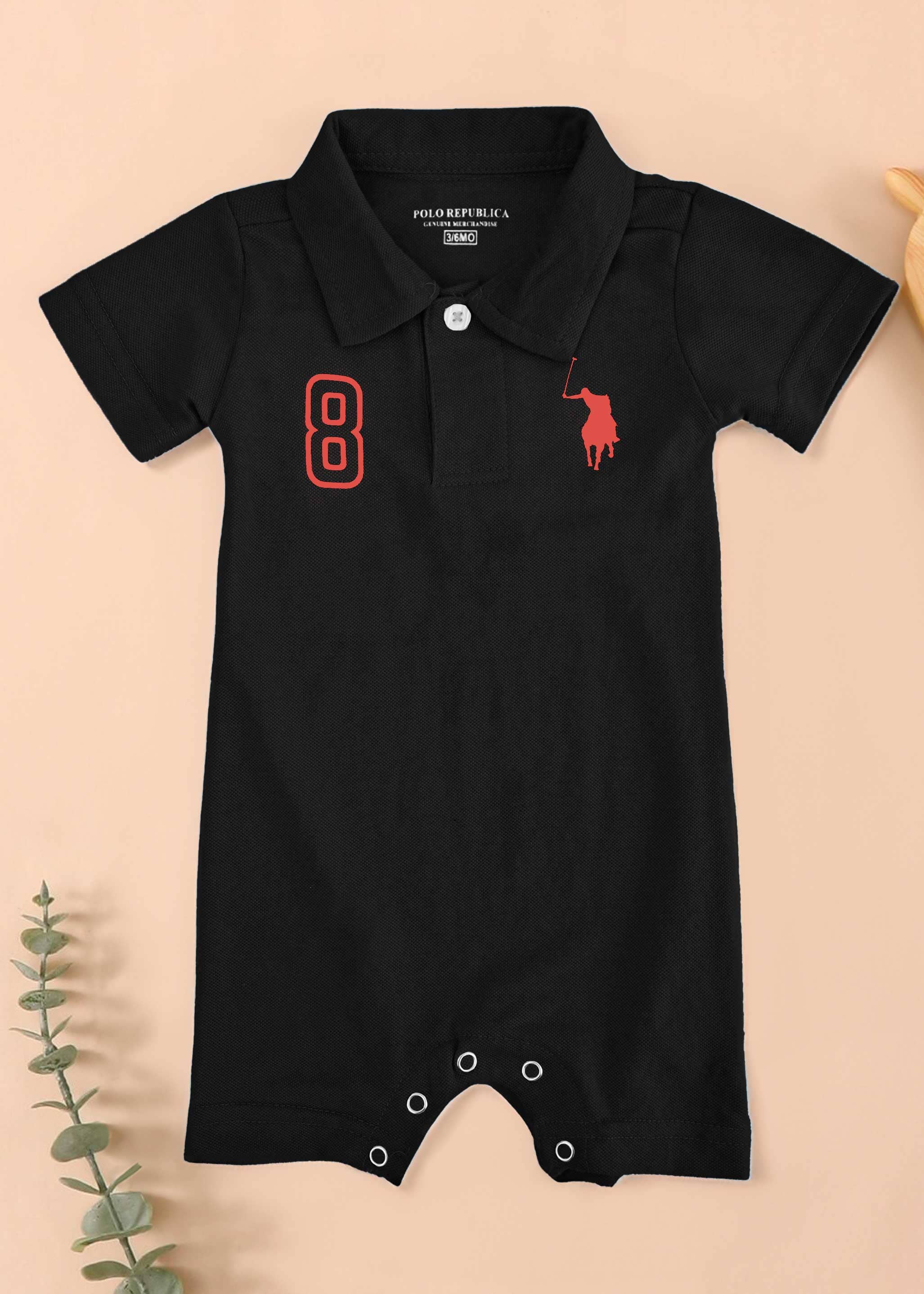 Polo Republica Signature Pony & 8 Printed Short Sleeve Baby Romper Romper Polo Republica 