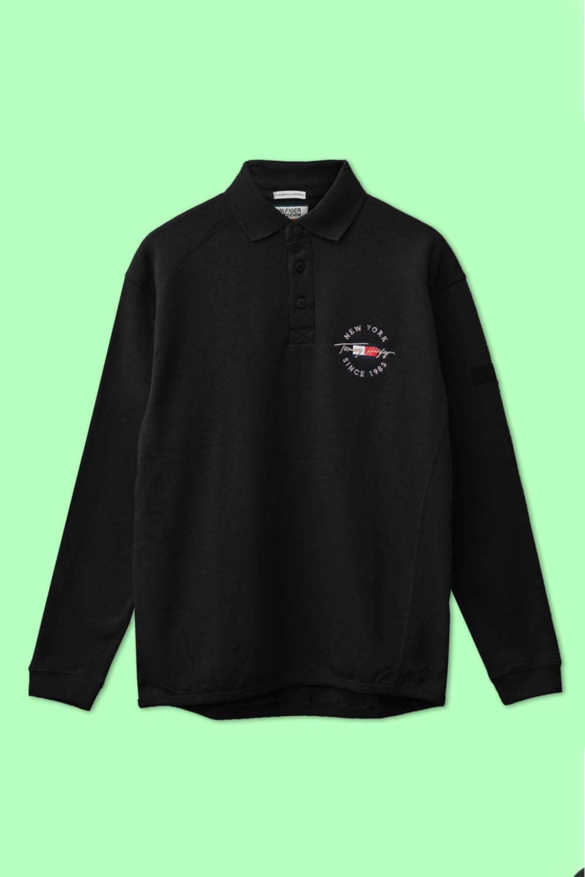 TM Men's New York Embroidered Long Sleeve Fleece Polo Sweat Shirt