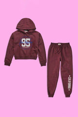 Lyallpur Girl's Los Angeles Printed Fleece Hooded Crop Top Suit