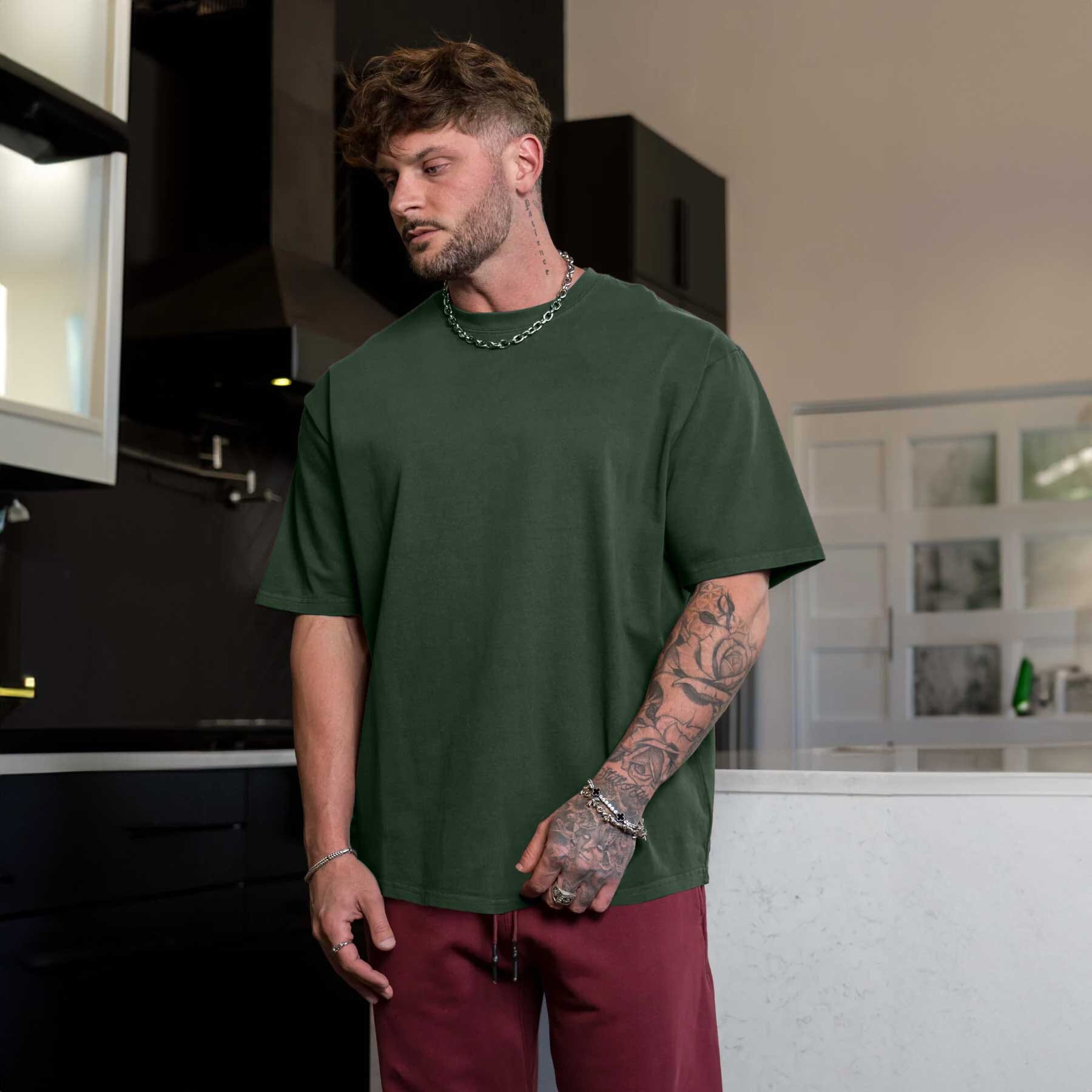Polo Republica Men's Loose Fit Crew Neck Tee Shirt Men's Tee Shirt Polo Republica Bottle Green S 