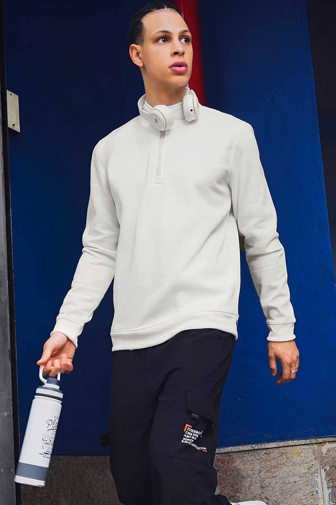 Polo Republica Men's Quarter Zipper Long Sleeve Terry Sweat Shirt Men's Sweat Shirt Polo Republica Off White S 