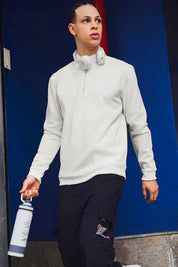 Polo Republica Men's Quarter Zipper Long Sleeve Terry Sweat Shirt Men's Sweat Shirt Polo Republica Off White S 