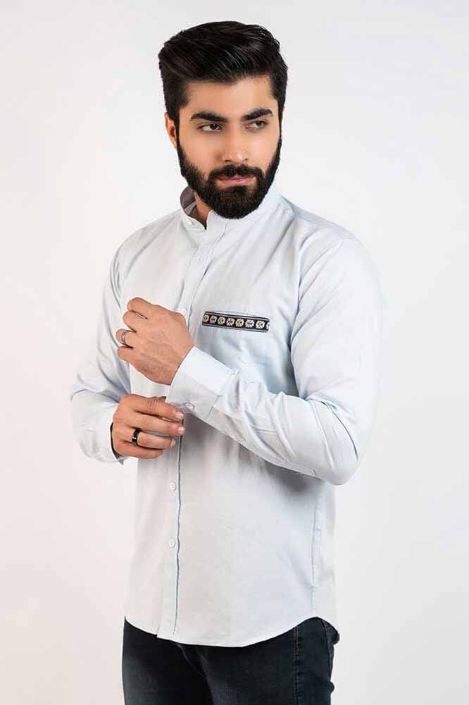 Hopio Men's Horki Mandarin Collar Style Casual Shirt