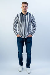 Max 21 Men's Long Sleeve Striped Polo Shirt
