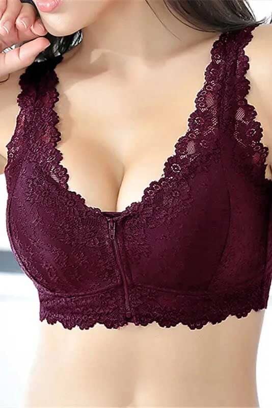 Women's Front Zipper Lace Design Removable Padded Bra & Pantie Set Women's Lingerie Sunshine China 