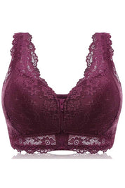 Women's Front Zipper Lace Design Removable Padded Bra & Pantie Set