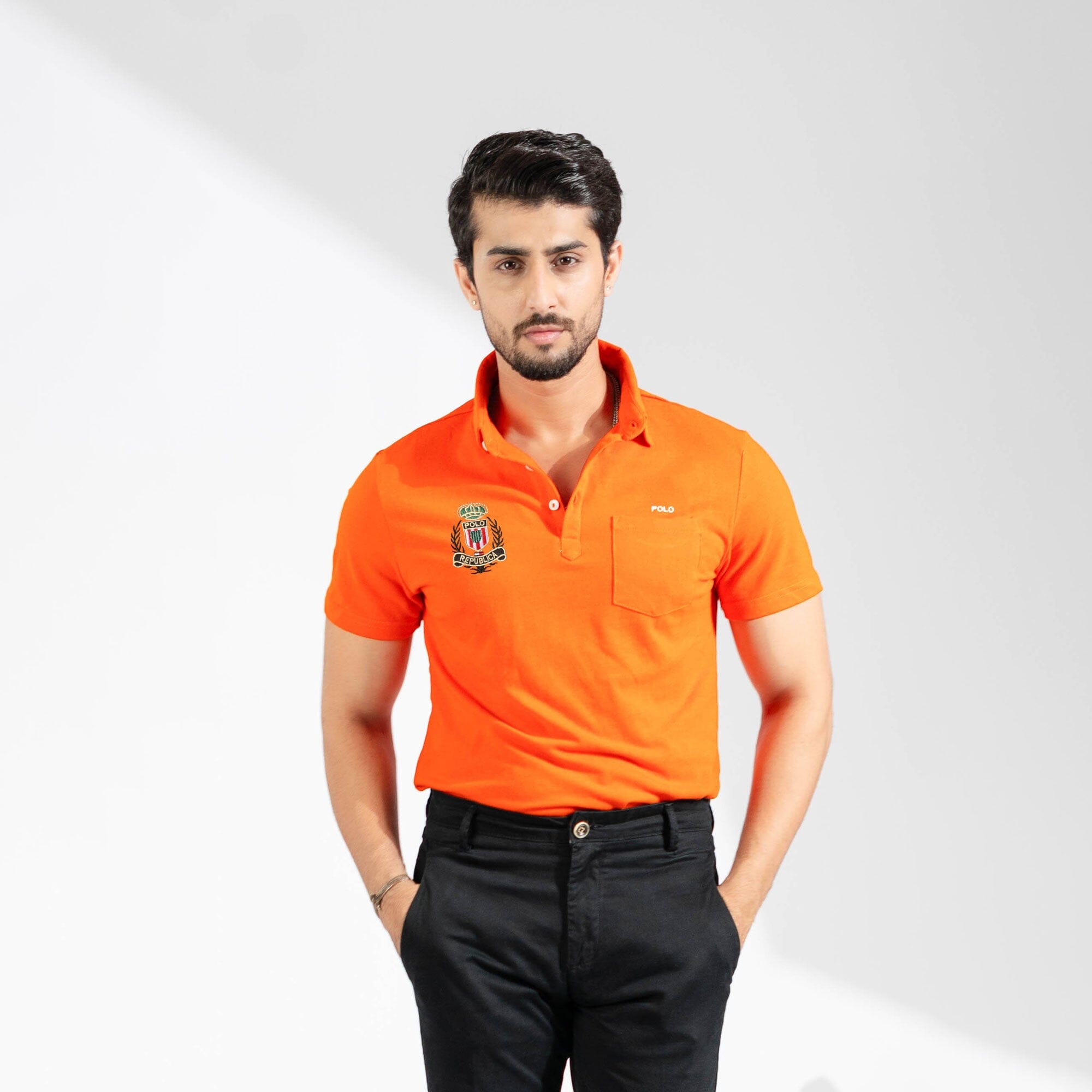 Polo Republica Men's Polo Crest Embroidered Pocket Polo Shirt Men's Polo Shirt Polo Republica Orange S 