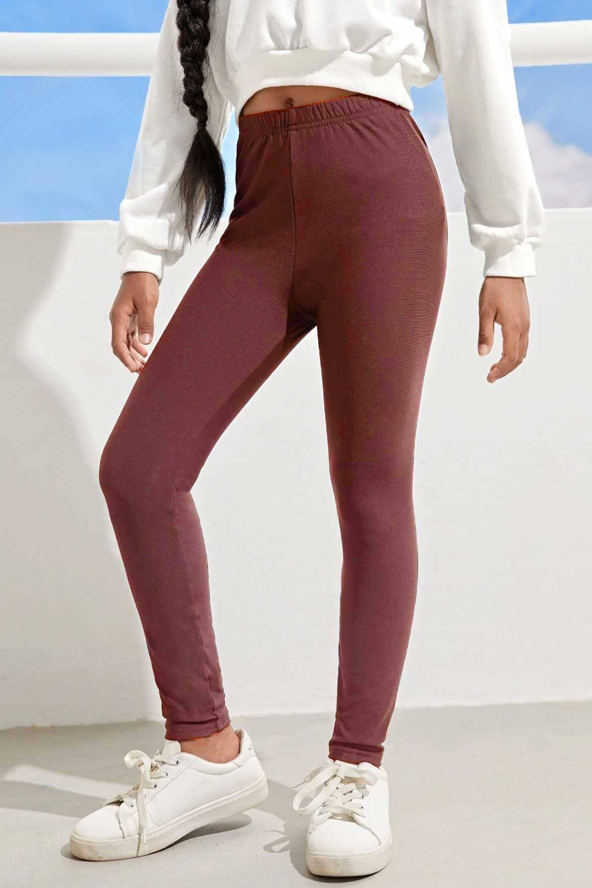 Terez Girl's Solid Comfortable Rib Minor Fault Leggings Girl's Trousers IBT 