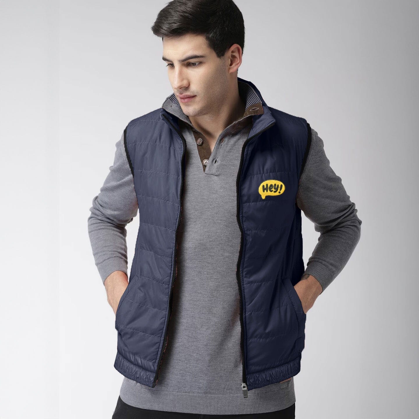 Burnt Soul Men's Hey Embroidered Body Warmer Puffer Gilet Men's Gilet IBT Navy S 