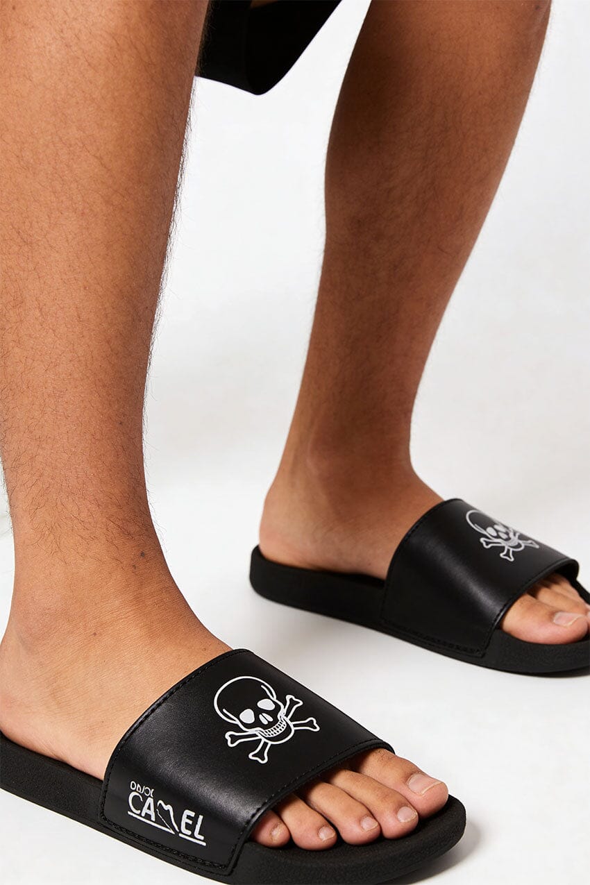 Black Camel Men's Skull Printed Premium Slides