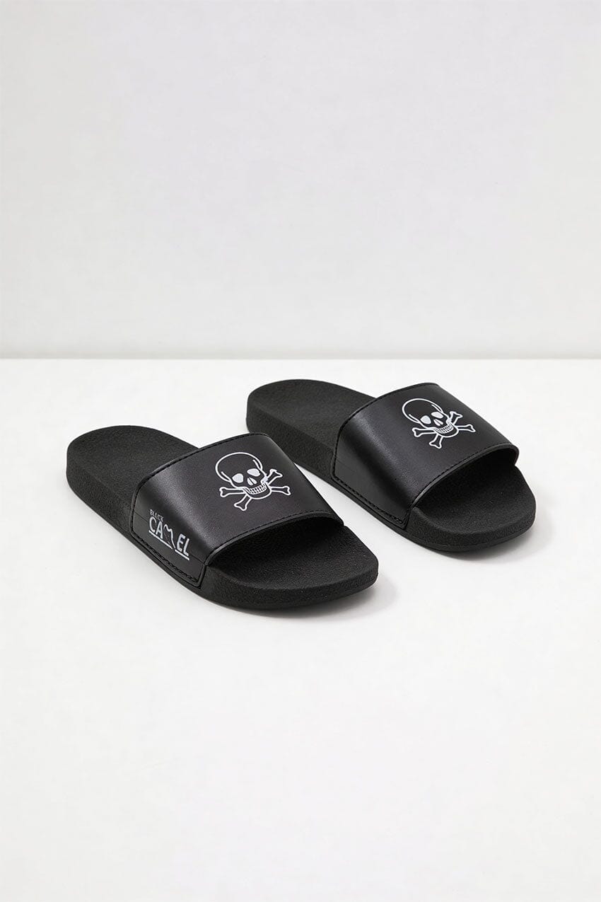 Black Camel Men's Skull Printed Premium Slides