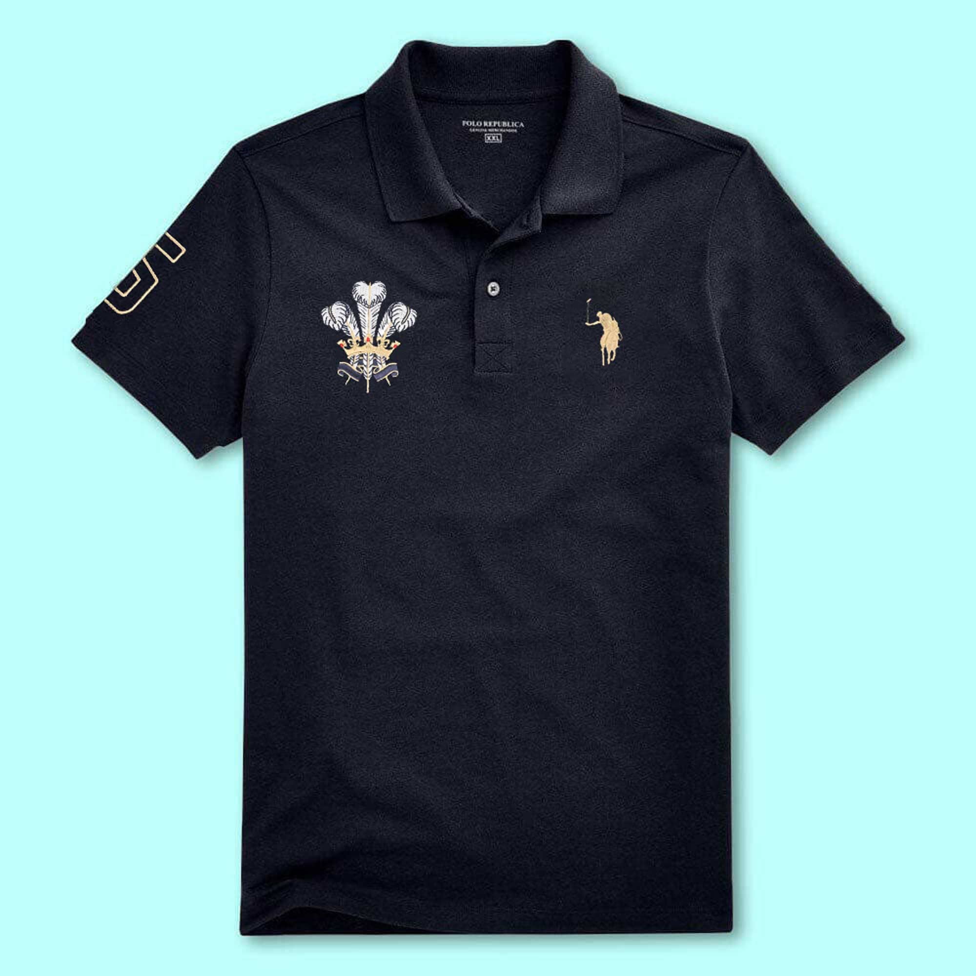 Polo Republica Men's Pony Three Feathers & 5 Embroidered Short Sleeve Polo Shirt Men's Polo Shirt Polo Republica 