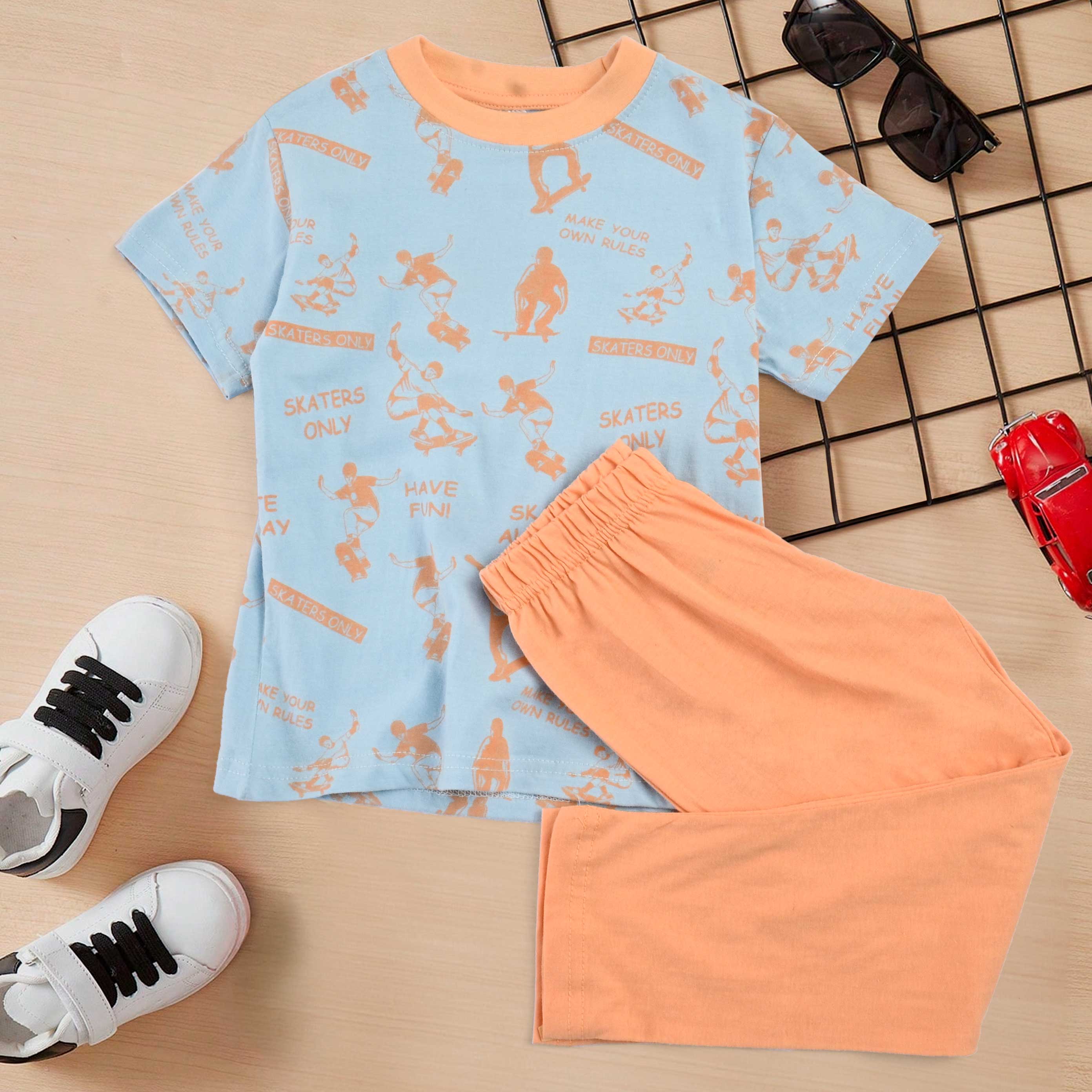Mango Kid's Skaters Only Printed Twin Set Boys Twin Set First Choice Sky & Orange (92) 1-1.5 Years 