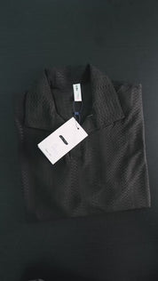 Men's Jacquard Textured Johnny Collar Polo Shirt