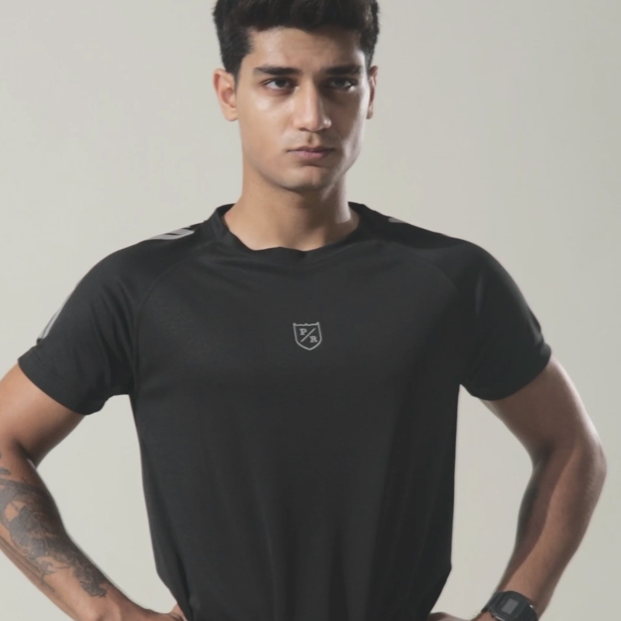 Polo Republica Men's PR & Shoulder Stripes Printed Activewear Tee Shirt