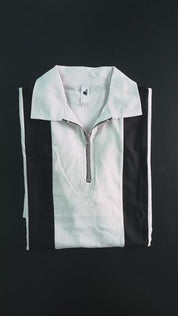 Men's Zipper Placket Striped Polo Shirt