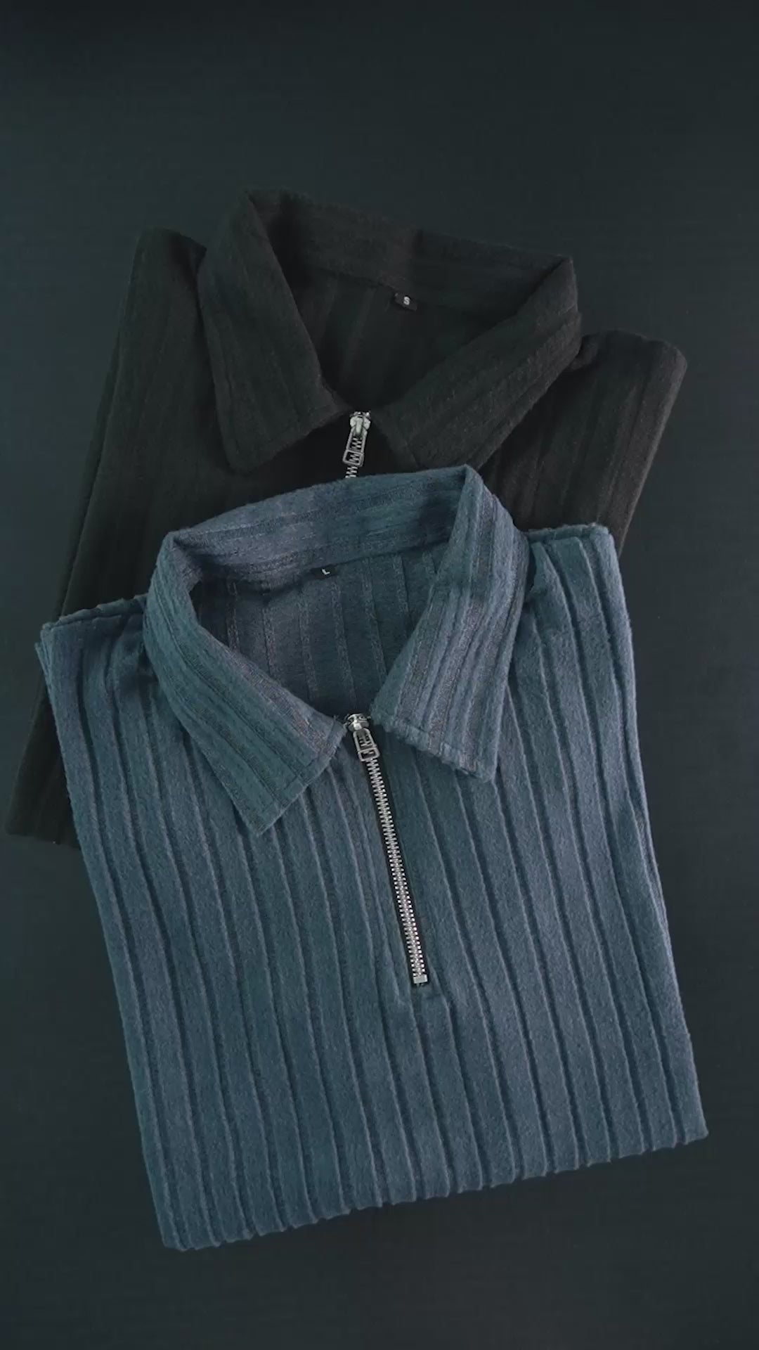 Men's Zipper Placket Flannel Polo Shirt