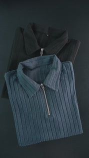 Men's Zipper Placket Flannel Polo Shirt