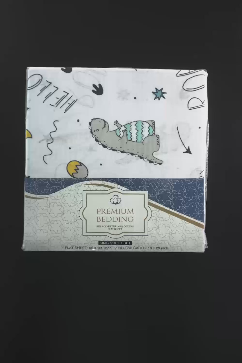 King Size Dino Bedsheet With Pillow Cases