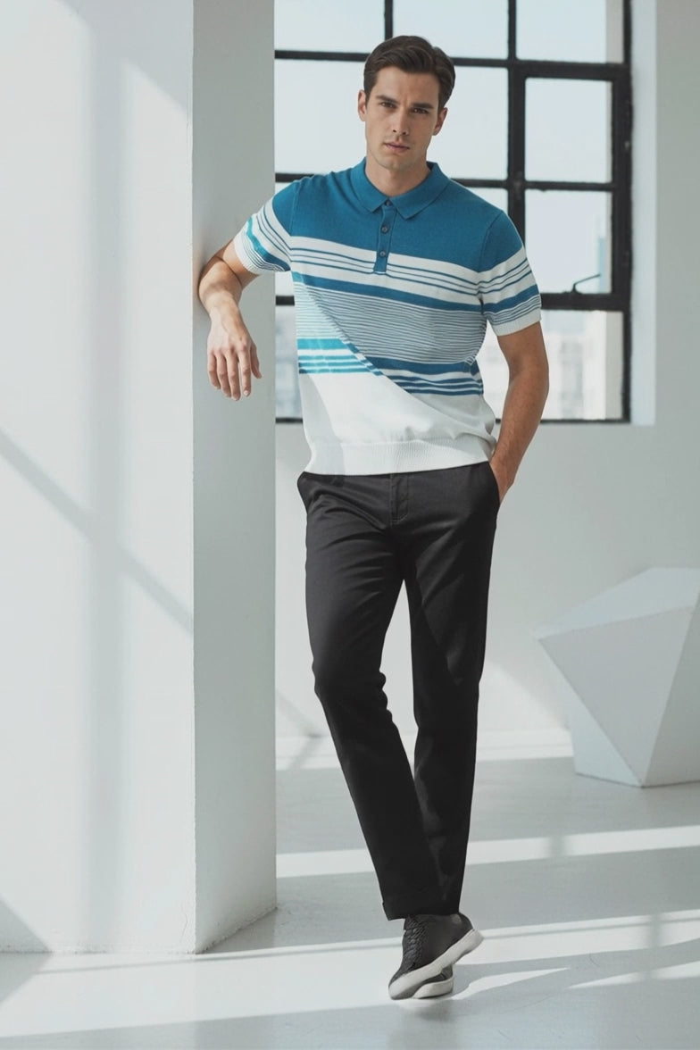 Asl Crystal Men's Flat Knit Polo Shirt