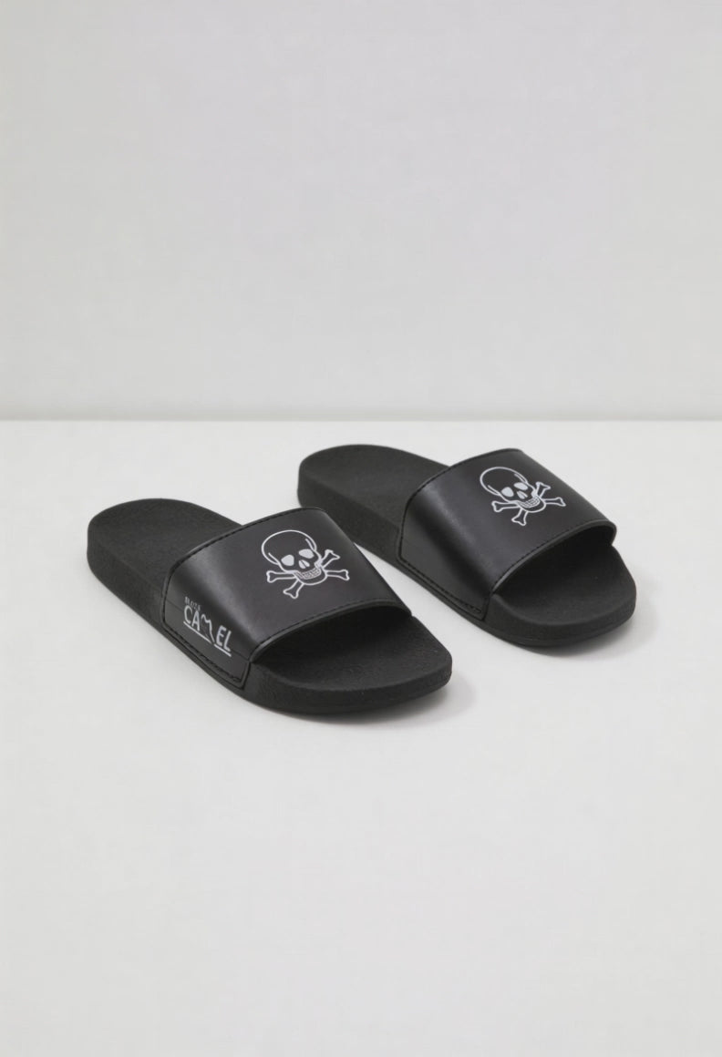 Black Camel Men's Skull Printed Premium Slides