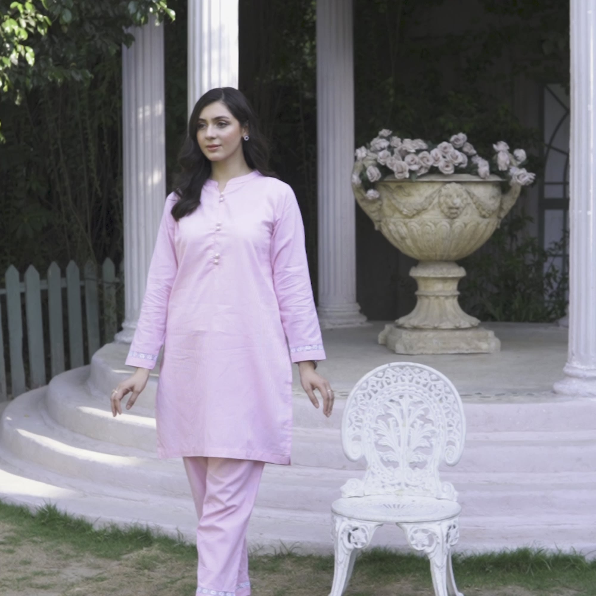 East West Women's Self Stripe 2 Pc Stitched Suit