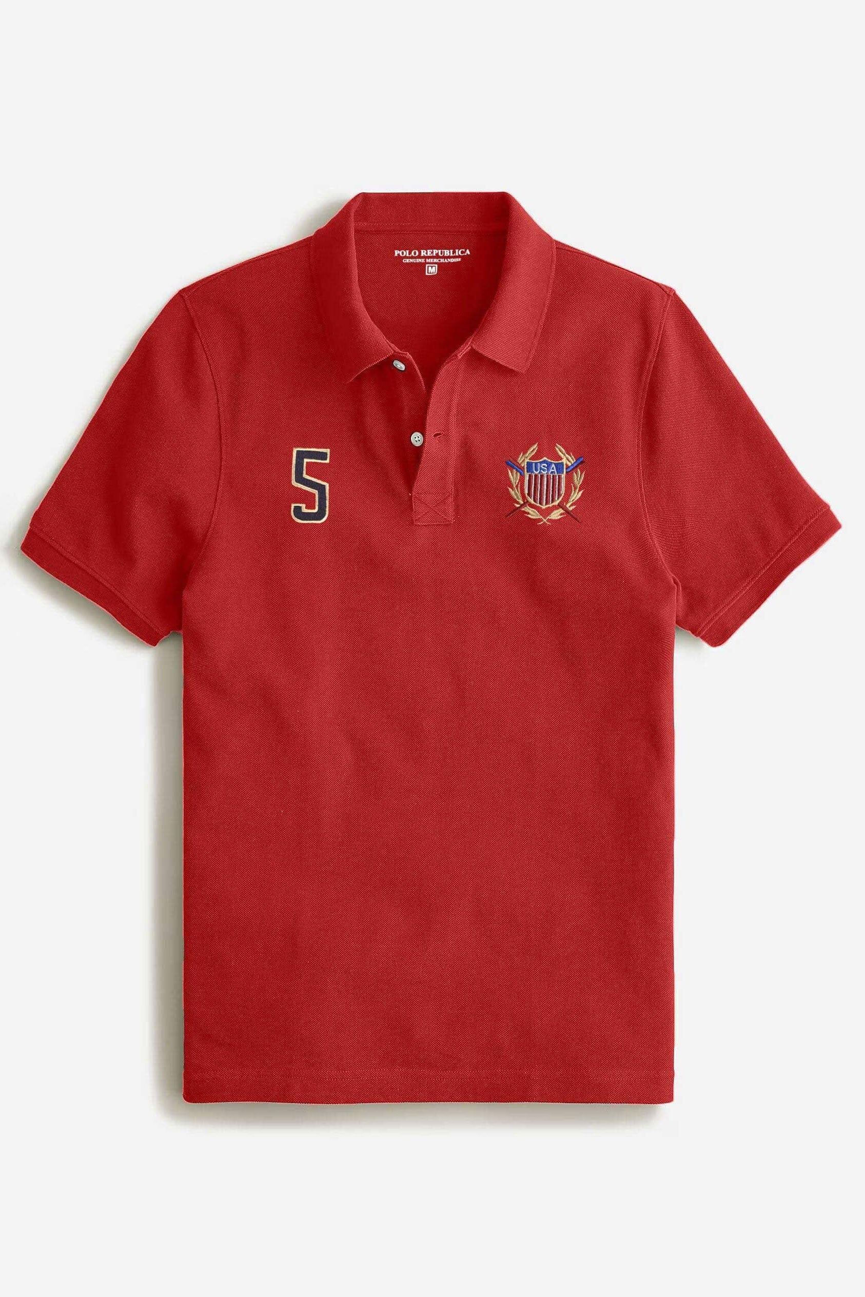 Polo Republica Men's USA Crest & 5 Embroidered Short Sleeve Polo Shirt Men's Polo Shirt Polo Republica 