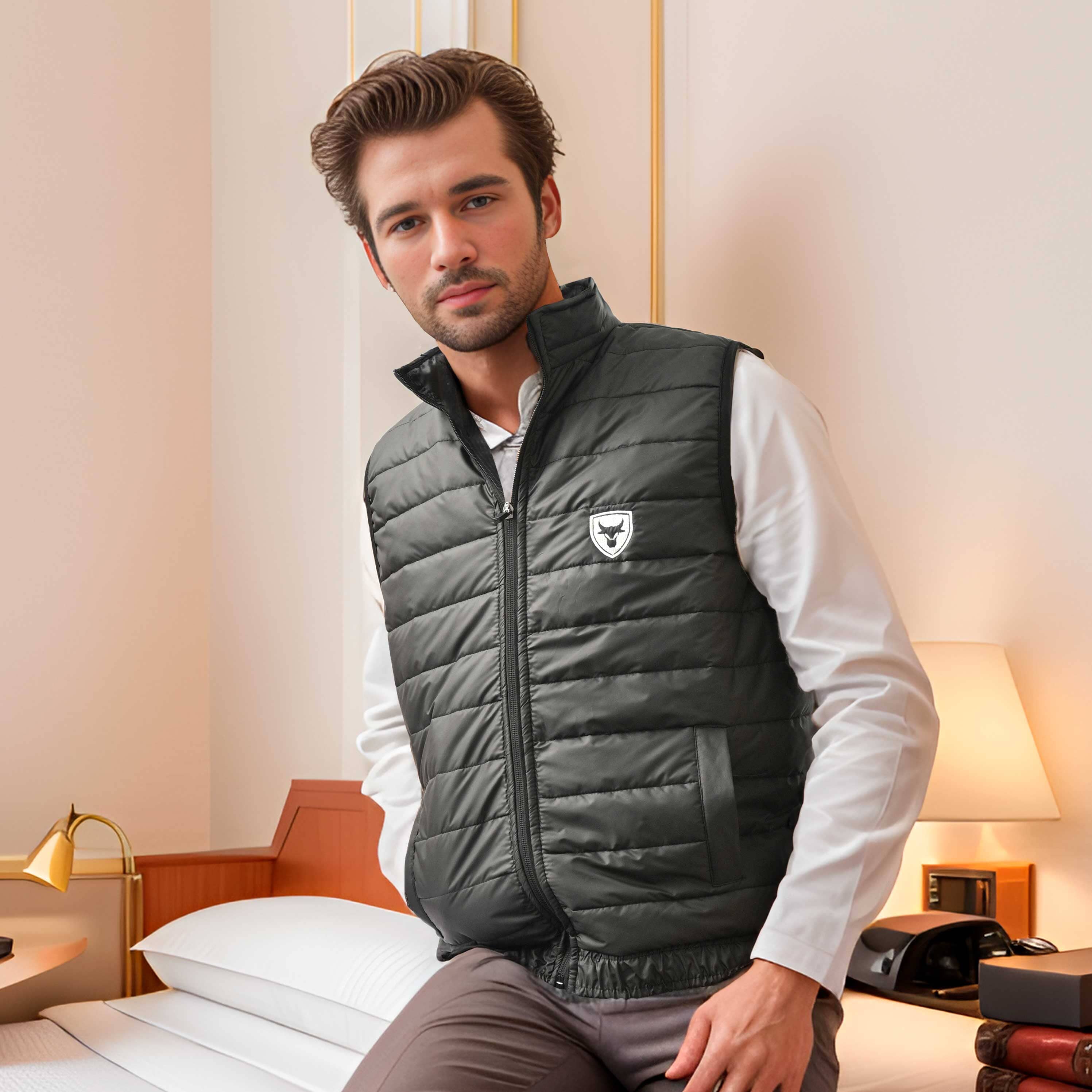 Burnt Soul Men's Bull Embroidered Body Warmer Minor Fault Puffer Gilet Men's Gilet IBT Black S 