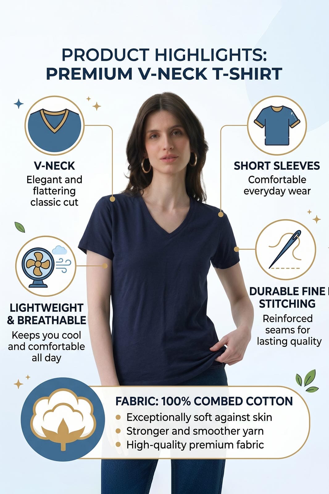 Berydale Signature Comfort: Women's Premium Cotton Blend V-Neck Tee