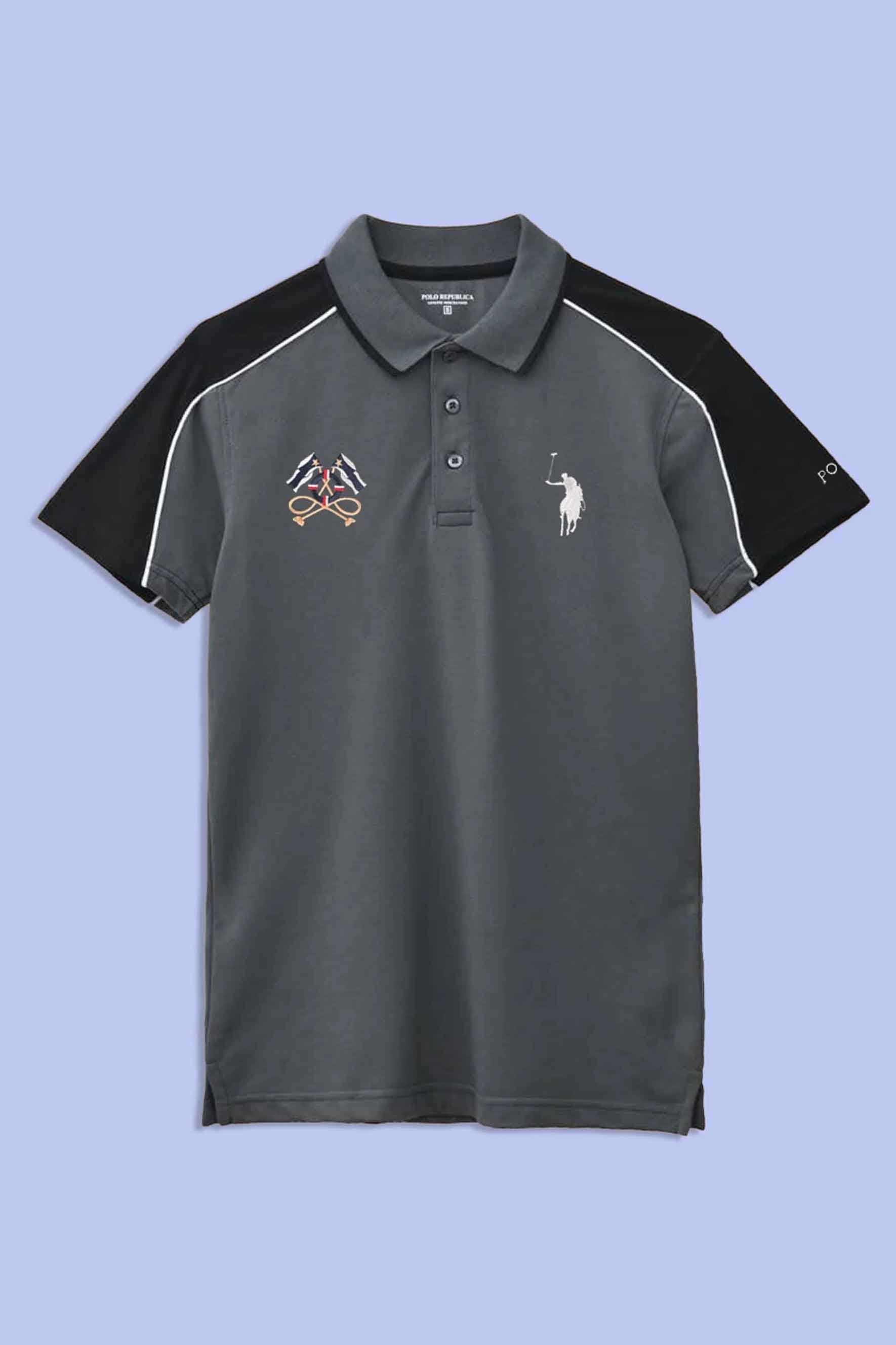 Polo Republica Men's Signature Pony & Flags Embroidered Contrast Panels Polo Shirt