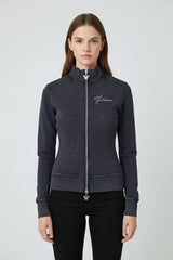 FLC Women's Acid Wash Dual-Zip Slim Fit Jacket