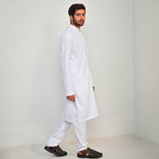 Hud Hud Men's Leeds Mandarin Collar Stitched Suit Kurta With Trouser Men's Suit MHJ White S 