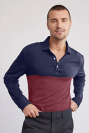 Men's Contrast Style Long Sleeve Polo Shirt Men's Polo Shirt IBT Navy & Maroon S 