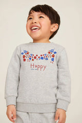 Kid's Floral Printed Happy Little One Fleece Sweat Shirt